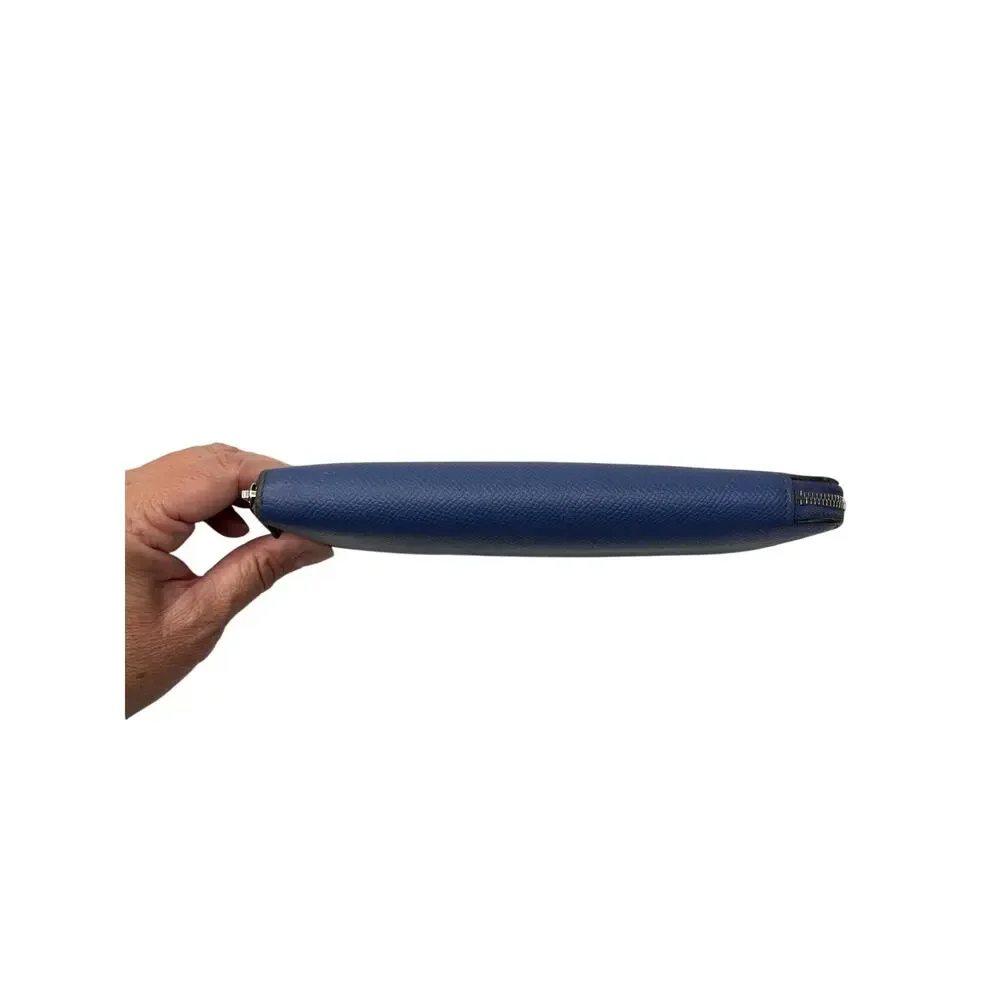 Hermès Blue Epsom Leather Silk In Long Zip Wallet Yellow Interior - Picture 9 of 16